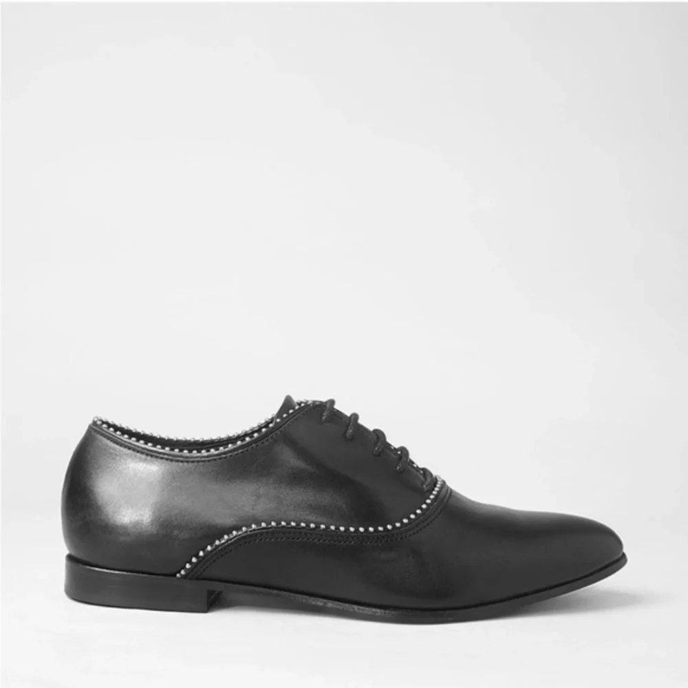 All Saints Oxford Keiko Studded Lace Up in Black Leather